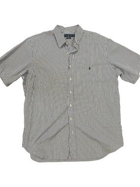 Ralph Lauren | Blue White Striped Short Sleeve Button Down Pony Logo 2XLT